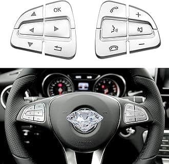 Steering Wheel Button Covers Trim Stickers Compatible with Mercedes Benz A B GLA CLA GLS GLE CLS SL Class,Steering Wheel Button lnner Decoration Sticker 12PCS,Chromed-Silver(Model B)