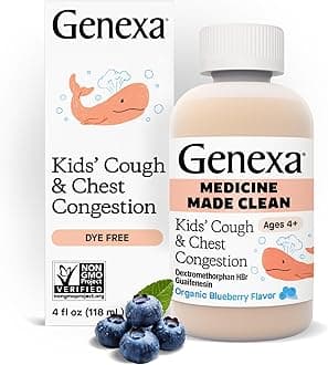 Kids’ Clean Cough & Chest Congestion Medicine, Dye Free, 0% Artificial Additives, Multi-Symptom Cough Syrup for Kids 4-11, Cough Suppressant & Expectorant, Organic Blueberry Flavor, 4 fl oz