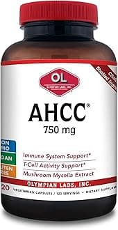 Olympian Labs Premium AHCC Supplement 750mg of AHCC per Capsule – Supports Immune Health, Liver Function, and Natural Killer Cell Activity - Bulk 120 Servings