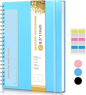 Dotted Notebook, Spiral Notebook Journal 8.5” x 11”, A4 Large Dot Grid Notebooks for Women Men, 100 GSM Dotted Paper, Plastic Hardcover Spiral Bullet Journals for Work School Sketching, Blue