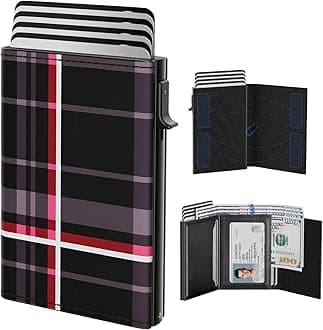 typecase Mens Wallet Card Holder: Pop Up Aluminum Case, Carbon Fiber Leather, Smart, RFID Blocking, Slim, Minimalist, Front Pocket - 9-14 Card Capacity | ID Window | Cash Slot (Plaid)