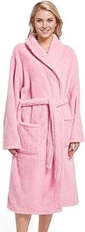Womens Plush Fleece Robe, Cozy Warm Bathrobe Fuzzy Female Spa Robe With Pockets