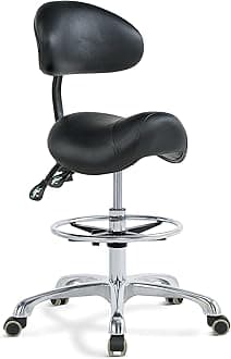 Ergonomic Rolling Saddle Stool Chair with Wheels Adjustable Swivel Stool with Back and Footrest Heavy Duty for Esthetician, Artist, Dental, Medical, Spa, Salon, Cutting, Home Office