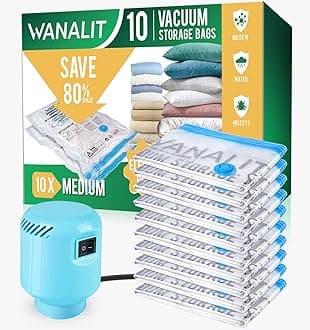 Vacuum Storage Bags with Electric Pump, 10 Pack Medium Size（28"x 18"） Reusable Compression Space Saving Bag for Clothes, Bedding, Mattress, Blankets, Pillows, Comforters, Travel