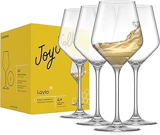 JoyJolt Layla White Wine Glasses, Set of 4 Italian Glasses, 13.5 oz Clear – Made in Europe