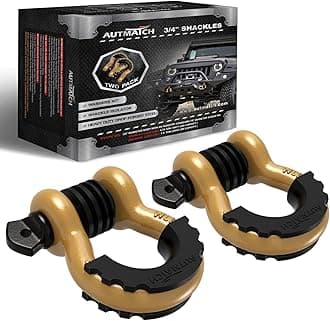 AUTMATCH D Ring Shackles 3/4" (2 Pack) Breaking Strength Approximately 19 Tons with 7/8" Screw Pin, Shackle Isolator and Washers for Tow Strap, Winch, Off-Road Vehicle Recovery 1.90cm (3/4 Inch
