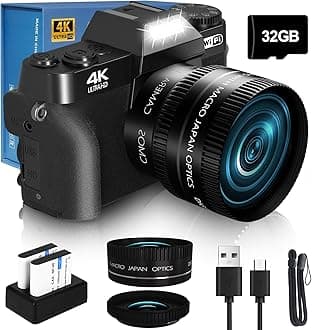 VJIANGER 4K Digital Camera for Photography, 48MP Vlogging Camera for YouTube with 3.0" Flip Screen, 16X Digital Zoom, Include 32GB SD Card, 2 Batteries (Black)