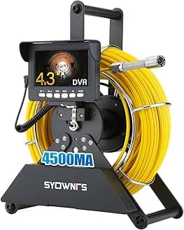 Sewer Camera 165ft/50m, 0.9in/22mm Pipe Inspection Camera with 12pcs LEDs Light, 4.3" Screen, 1000TVL, Yellow, Waterproof, 4500mAh Battery, DVR Recorder, 16GB Card