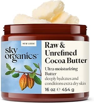 Unrefined Raw Cocoa Butter by Sky Organics (454g) Skin Nourishing Moisturizing & Healing For Dry Skin Stretch Marks For Skin Care Hair Care & Diy Recipes