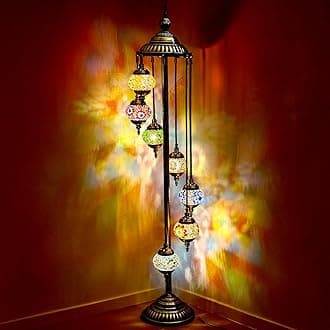 Hortsun Turkish Lamp Moroccan Floor Lamp Handmade Globe Living Floor Lighting Bohemia Standing Lighting for Decorative Home Designs(Floor,7 Globes Style)