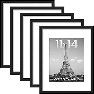 upsimples 11x14 inch Picture Frame Set of 5 Display Pictures 8x10 with Mat or 11x14 Inch No Mat Wall Gallery Photo Frame Black