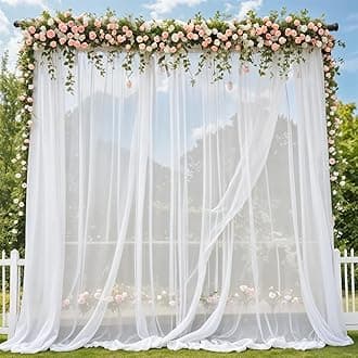 Party Propz White Backdrop for Decoration- 3 Pcs White Net Curtain for Decora...