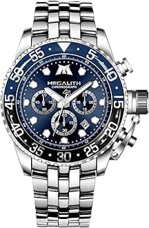 Mens Watches Stainless Steel: Waterproof Chronograph Wrist Watch with Large Dial - Analogue Quartz Watch with Luminous Date - Gift for Business Dress Men