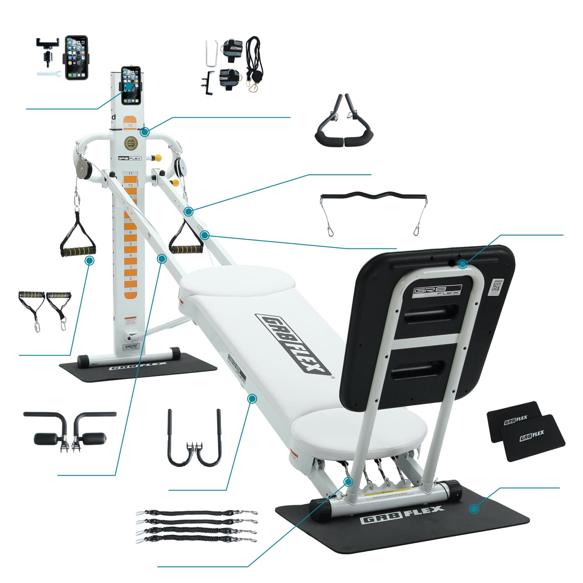 GR8FLEX Performance Gym for Total Over 100 Exercises, Multi-Functional Workout Machine, High Performance Strength Training, Cardio, and Full Body Fitness Equipment for Home Use (Pearl White Model)