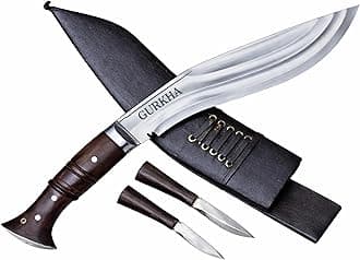 Gurkha Authentic 3 Fuller (Chirra) Kukri Knife – Hand Forged Carbon Steel 10” Blade Khukuri with Rosewood Handle, Leather Sheath & Karda Chakmak – Handmade in Nepal