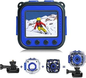PROGRACE [Upgraded] Kids Waterproof Camera Action Video Digital Camera 1080 HD Camcorder for Boys Toys Gifts Build-in Game(Blue) Blue
