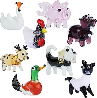 HUAAPLEVLA 8 Pcs Tiny Glass Animals Blown Mini Glass Figurines Handmade Lampwork Animal Figurines Sets for Home Decoration Collectibles and Gifts（Farm Animals）