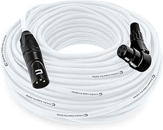 Balanced XLR Cable Male to Right Angle Female - 75 Feet White - Pro 3-Pin Microphone Connector for Powered Speakers, Audio Interface or Mixer for Live Performance & Recording