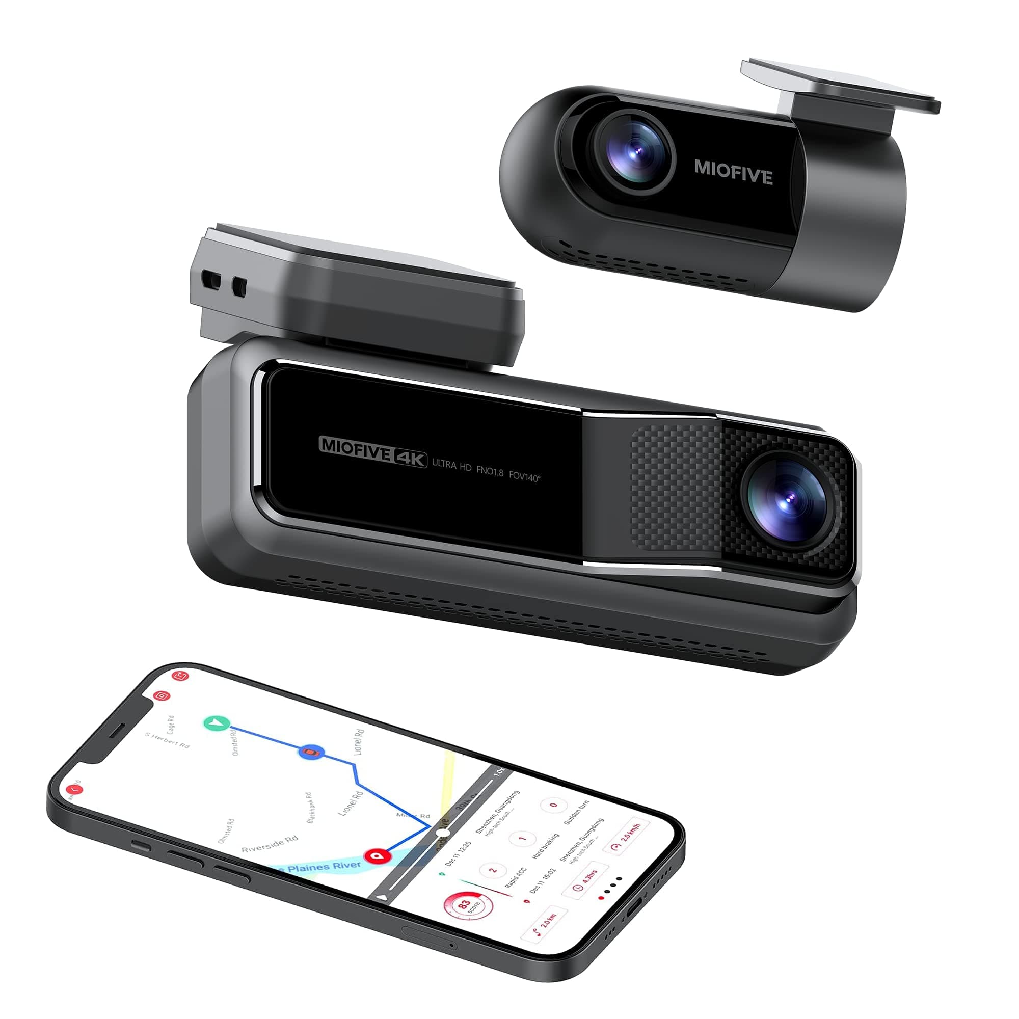 Dash Cam Front and Rear, 4K+2K Dual Dash Camera for Cars with 5G WiFi, GPS, 3840 UHD Recorder, Built-in 128G eMMC Storage, Night Vision, Motion Detection, G Sensor Powered by Super Capacitor