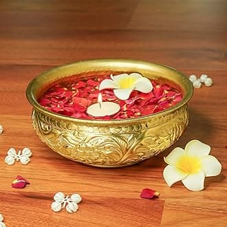 Ekhasa Golden Aluminium Urli Bowl for Home Decor & Diwali Decoration (7.8 Inch) | Uruli for Flower Decor | Urali Decoration Bowl, Wedding Decor Item | Urili Decorative Item for Puja & Gifting
