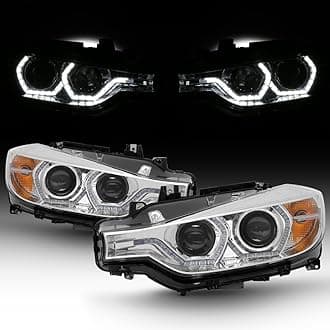 AKKON - For BMW F30 3-Series 4 Doors Sedan Chrome Clear Factory Halogen Type Dual U-LED Ring Projector Headlights