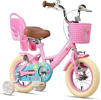 Glerc Maggie 12 14 16 20 Inch Bike Ages for 1-13 Year Old Girls Princess Style with Doll-Seat & Basket & Kickstand for Gift, Multiple Colors