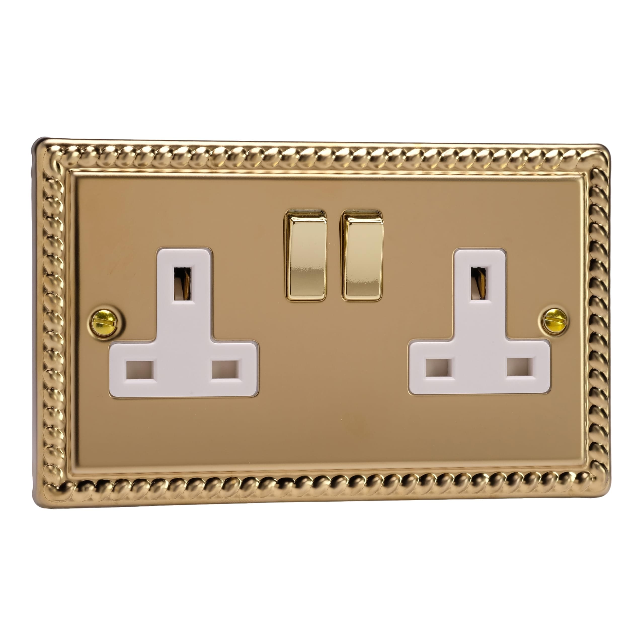 Varilight XG5DW 2-Gang 13A Double Pole Switched Socket, Classic Georgian Brass
