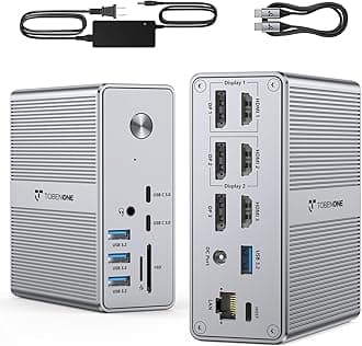 TobenONE DisplayLink Docking Station Triple Monitor with 120W Power Adapter, Triple 4K Display for MacBook Pro/Air, Thunderbolt 4/3, USB-C Windows(3X HDMI, 3X DP, 2xUSB-C, 4xUSB 3.2, SD/TF)