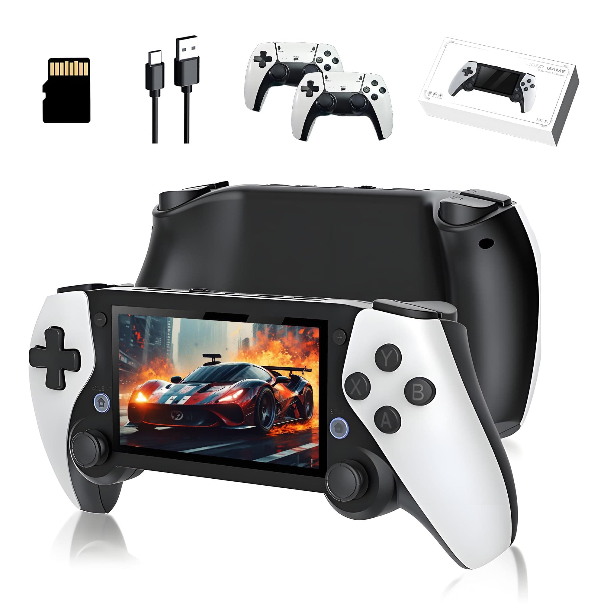 M25 Retro Video Gaming Console Set, Portable Handheld Game Console with Bulit-in 20000+ Retro Games 20+ Emulator, Support 30+ Languages, with 2 Wireless Controllers, 4.3-inch LCD Screen, 480*272 (64G)