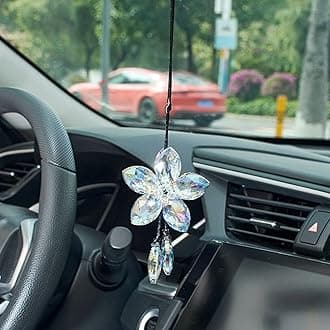 AuMoHall Crystal Flower Rear View Mirror Pendant Hanging Ornament Lucky Car Accessories, Colorful Green