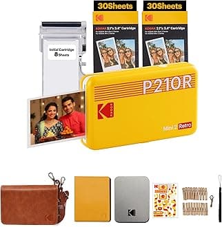 KODAK Mini 2 Retro 4PASS Portable Photo Printer (2.1x3.4 inches) + 68 Sheets Gift Bundle, Yellow