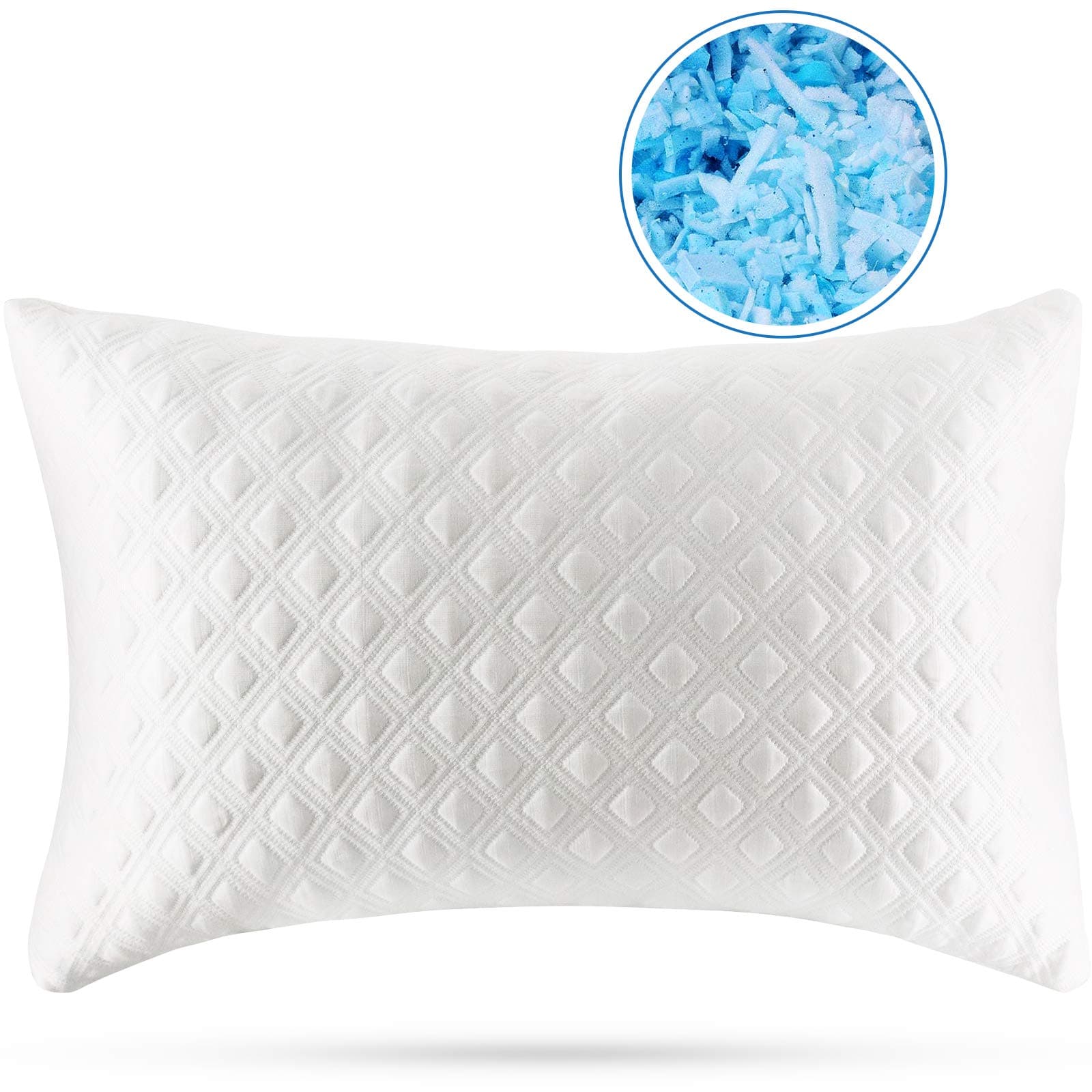 Shredded Memory Foam Pillows for Sleeping Cooling Bamboo Pillow with Adjustable Loft Bed Pillows for Side and Back Sleepers Washable Removable Derived Rayon Cover Queen Size (1-Pack)