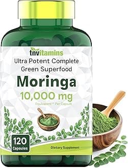 tnvitamins Moringa Capsules 10,000 mg - 120 Capsules | High Potency Moringa Leaf Extract Superfood Supplement for Energy, Vitality & Antioxidant Support