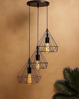 Homesake Hanging Light Diamond Cluster-Modern Ceiling Pendant Light for Home Decoration, Living Room,Bedroom, and Dining Room, Stylish Chandelier, Contemporary Interior Design, Pack of 1, (Black)