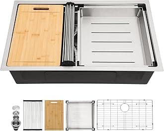 33 Kitchen Sink Stainless Steel - Sarlai 33 x 19 Inch Undermount Kitchen Sink Dual - Tier Ledges Workstation 16 Gauge Stainless Steel Under Counter Rectangular Deep Single Bowl Kitchen Sinks Basin