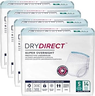 Dry Direct Super Overnight Underwear, Soft Cloth-Like Adult Diapers, Overnight Disposable Incontinence Protection - Small (Case of 56)