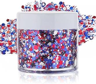 Paminify Red White Blue USA Patriotic Face Glitter,4th of July Hair Glitter
