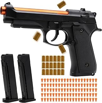Automatic Shell Ejecting Toy Gun - 26-32FT Range, 2 Modes (Shooting & Fidget) with 2 Magazines, 18 Shells, 100 Foam Bullets - Safe Fun Idea Gifts for Brithday Christmas Halloween