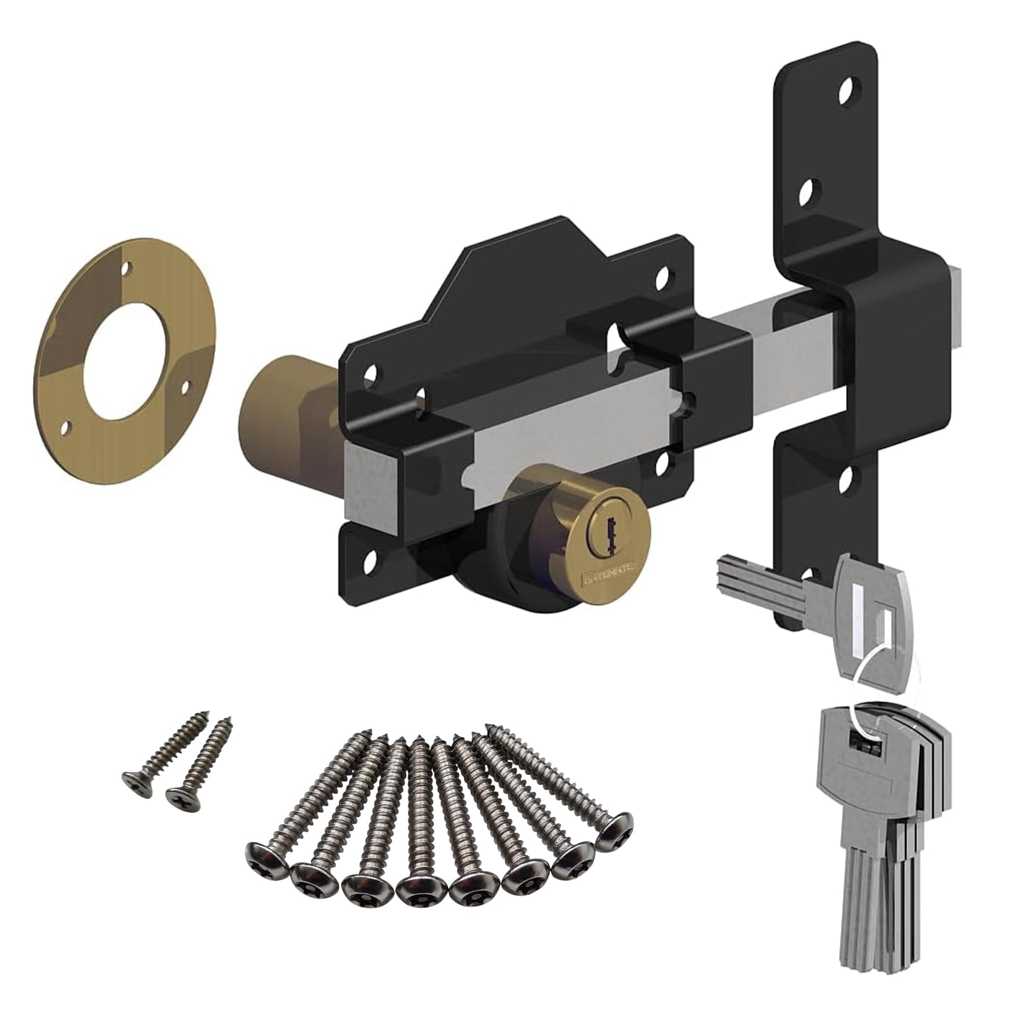2 ¾” Double Locking Long Throw Gate Lock 5 Keys Included, Stainless Steel, High Durability, Ideal for Gates and Doors, Corrosion-Resistant.