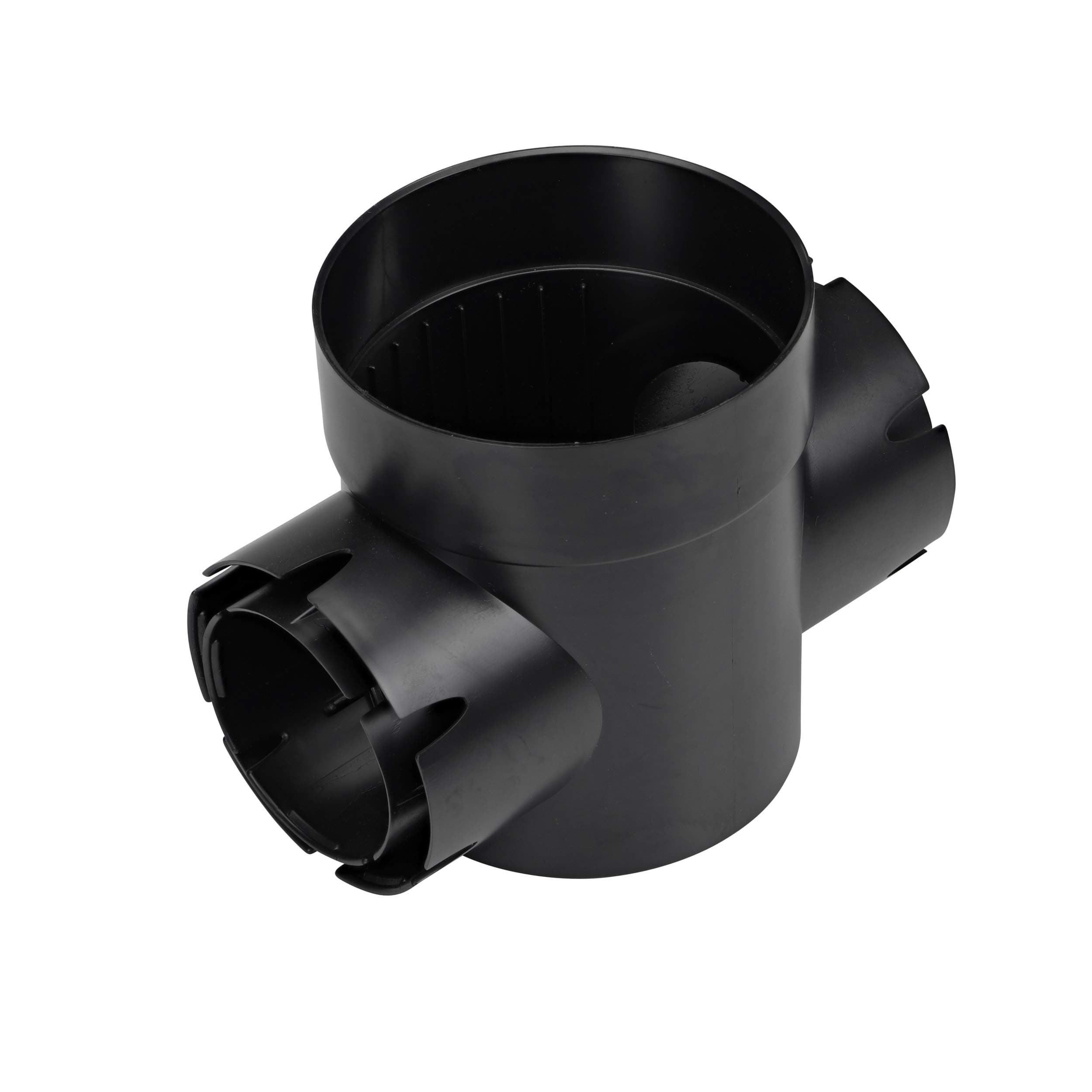 NDS 201 Round Spee-D Catch Basin Drain, 2 Outlets, Connects to 3-Inch and 4-Inch Drain Pipes, Manages Light Water Flows, 6-Inch, Plastic, Black