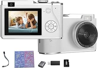 Digital Camera 2.4inch TFT Kids Camera with 8X Zoom Anti Shake Camera, Mini Camera Support Video/Selfie/Continuous Shooting,Supports up to 48 Million Pixels-Gifts for Kids (White)