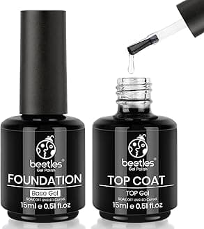 2x15ML No Wipe Top and Base Coat Set - Shine Finish and Long Lasting Soak Off LED Nail Lamp Gel Base Top Coat Finish Nail Art Design Manicure for Girls