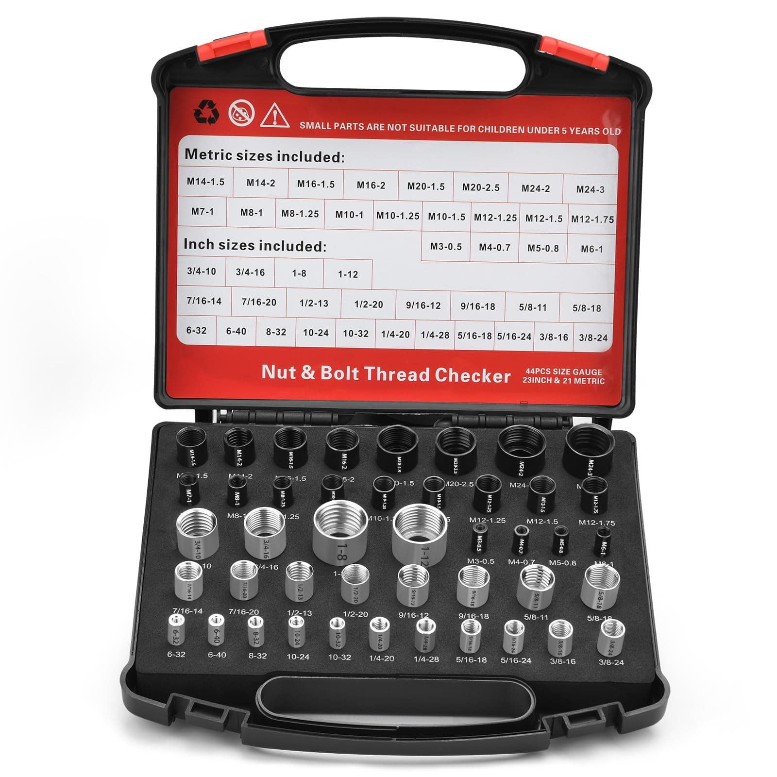 Thread Checker, Nut and Bolt Thread Checker, Bolt Size and Thread Gauge, 44 Individual Bolt and Nut Identifier Gauge (23 Standard & 14 Metric) Especially for Size Check in Tight Spaces