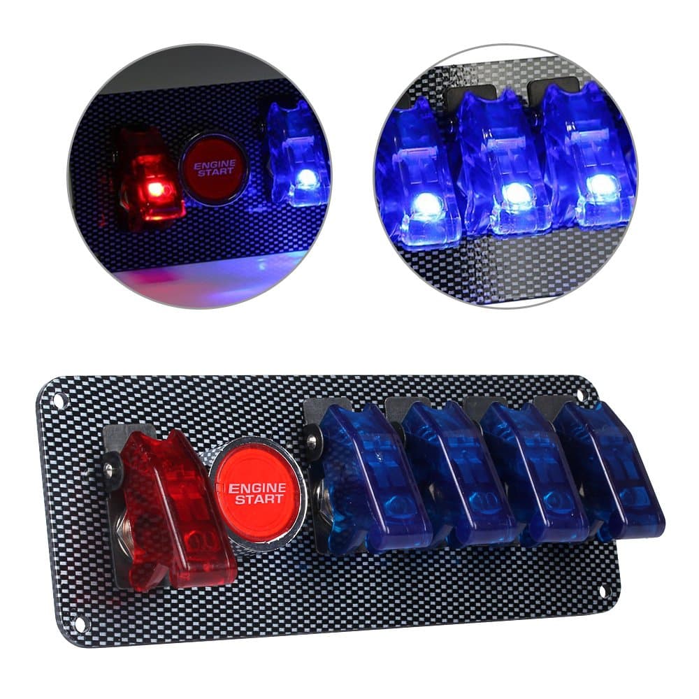 LTC® 12 V flip-up ignition switch panel, start button, DIY car accessory, modification switch for sports racing car with red LED display