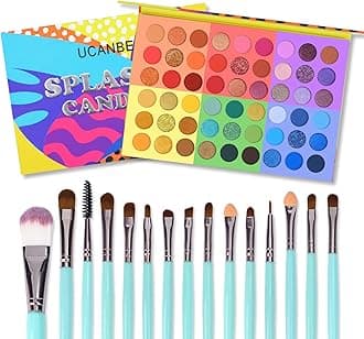 Splashy Candies Eyeshadow Palette + 15 PCS Eye Brushes Makeup Set, Professional 54 Color Matte Shimmer Glitter Eye Shadow Pallet Highly Pigmented Waterproof Long Lasting Make up Pallete