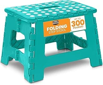 Utopia Home Folding Step Stool with Handle – 9 Inch Anti Slip Collapsible Stool – Holds Up to 300 lbs – Sturdy Plastic Step Stool Foldable for Kitchen, Bathroom and Home Use (1-Pack, Teal)