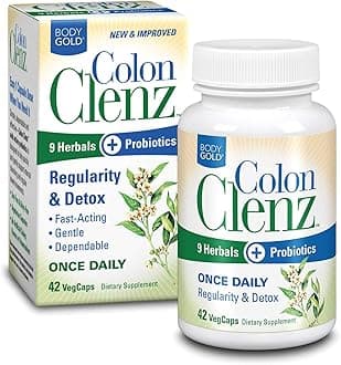 Body Gold Colon Clenz & Detox Overnight Formula | Once Daily with 9 Herbs + Active Probiotics | Constipation Relief for Adults | Bloating Relief for Women & Men 42ct