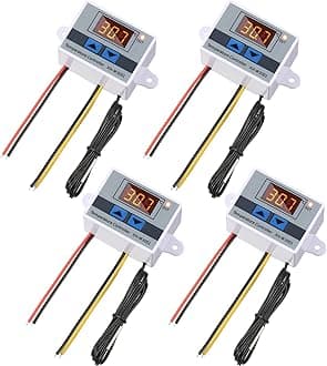 XH-W3001 Digital LED Temperature Controller Module Digital Thermostat Switch with Waterproof Probe Programmable Heating Cooling Electronic Thermostat Range from -50℃ to 110℃ (12V 10A 120W) (4 Pieces)