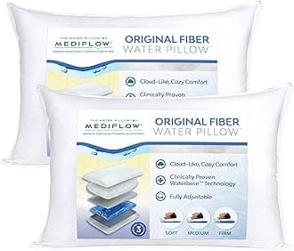 Mediflow Fiber Water Pillow - Adjustable for Neck Pain Relief, Pillow for Side, Back, and Stomach Sleepers, The Original Inventor of The Water Pillow, Clinically Proven Bed Pillow (2 Packs)