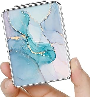 Pocket Mirror, Small Travel Mirror with Magnification, Portable Double-Sided Magnifying Cosmetic Mirror for Daily (Blue Marble)